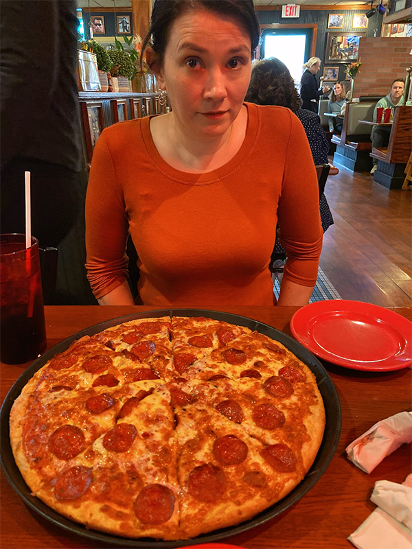 My fiancee and the last wheat pizza I have eaten